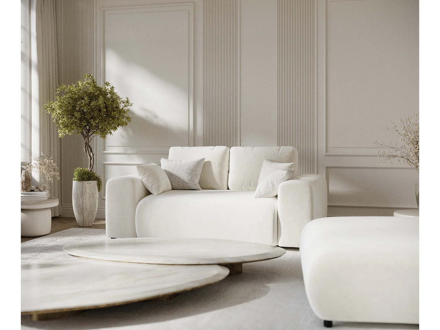 Canapé en tissu velours Zanzibar - 2 places - creme