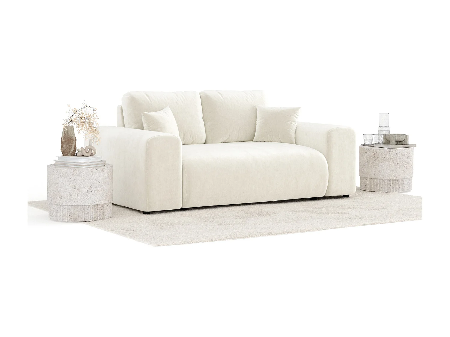 Canapé en tissu velours Zanzibar - 2 places - creme