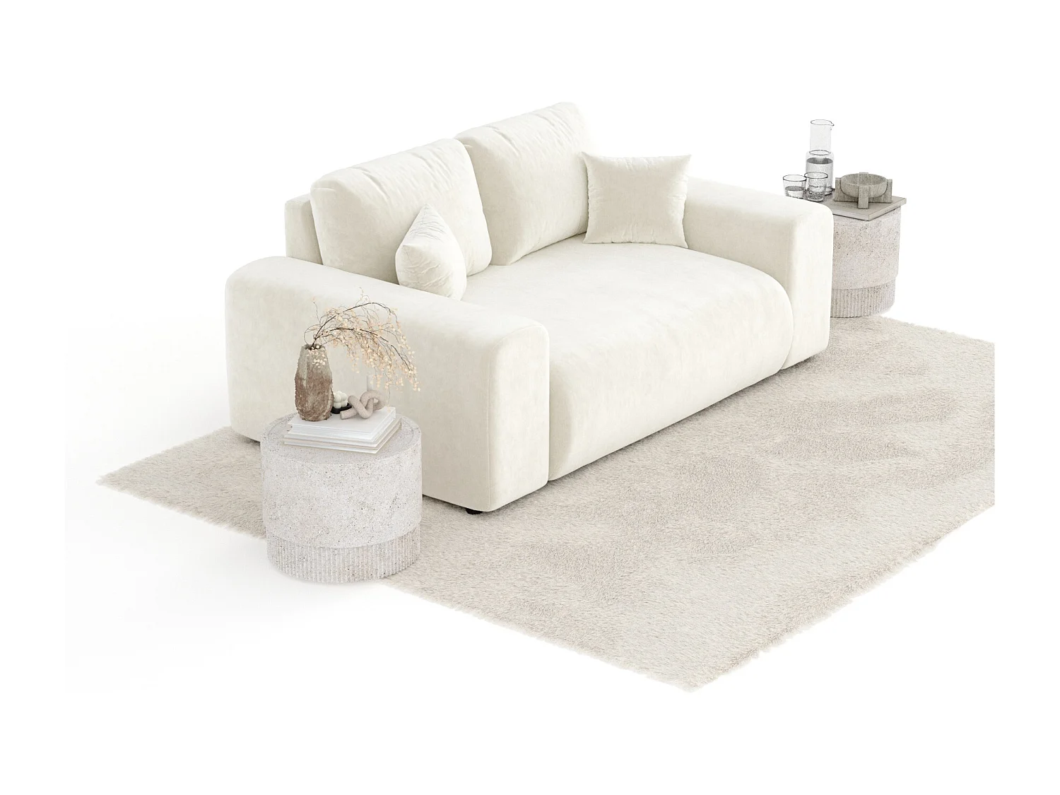 Canapé en tissu velours Zanzibar - 2 places - creme