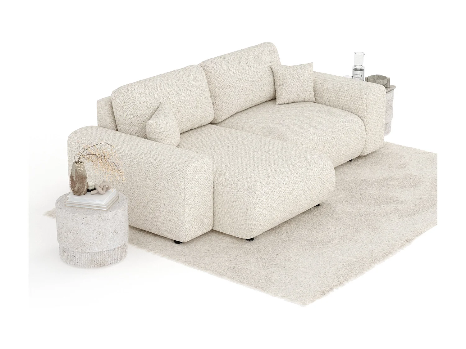 Canapé d'angle en tissu bouclette Zanzibar - 4 places - beige clair