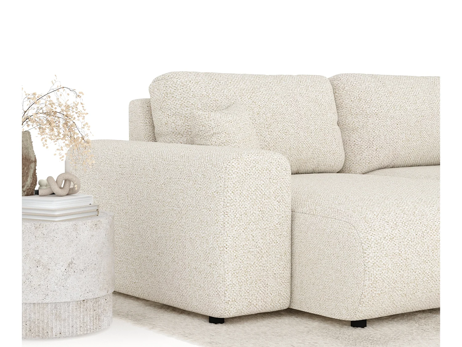 Canapé d'angle en tissu bouclette Zanzibar - 4 places - beige clair