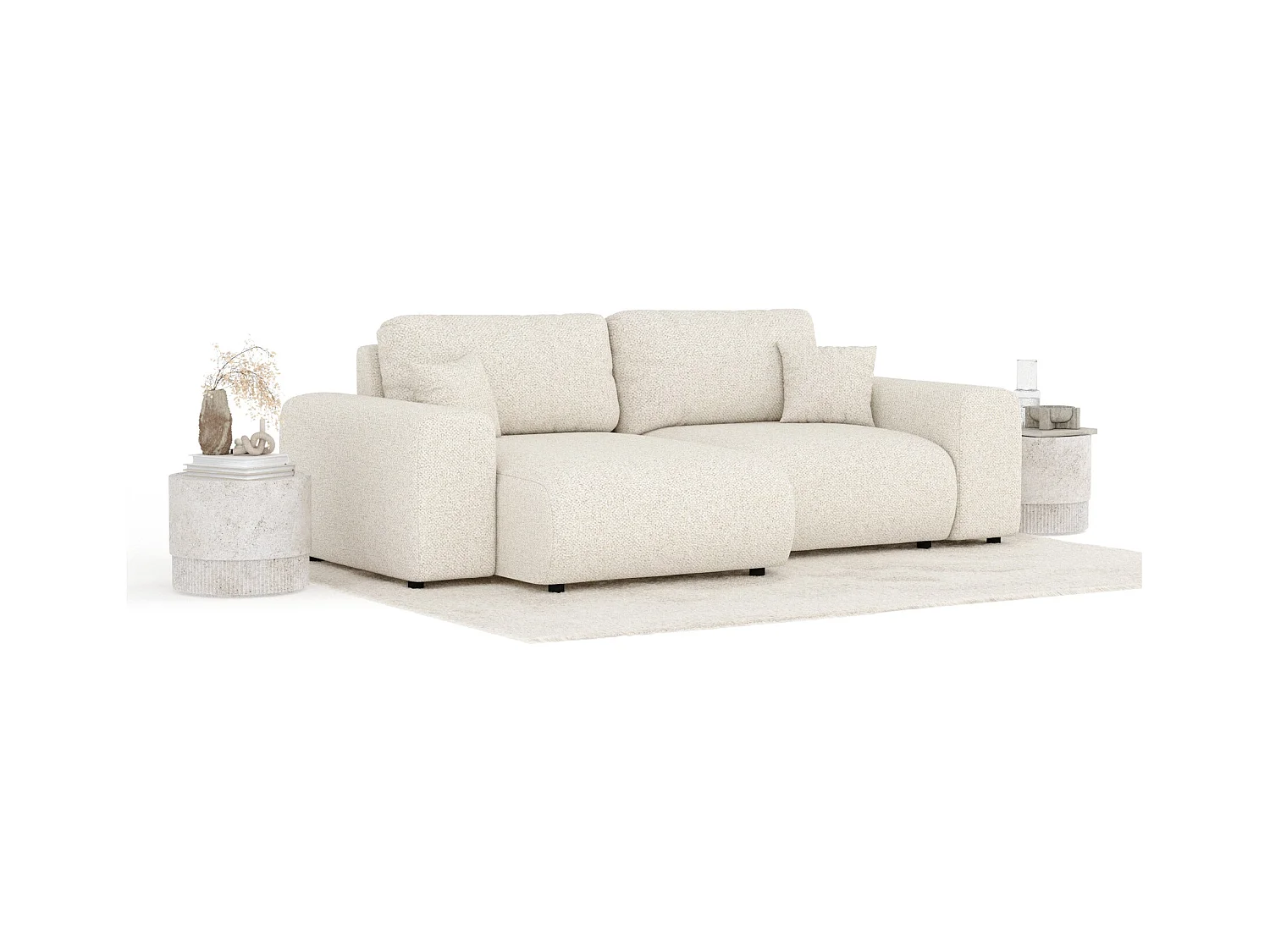 Ecksofa im Boucle-Stoff Zanzibar - Vier-Personen - hellbeige