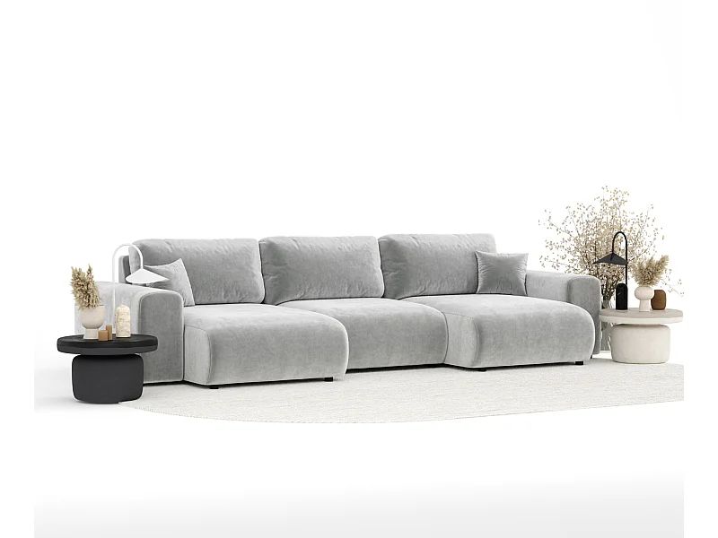 Panorama-Sofa aus Samtstoff Zanzibar - Sechs-Personen - hellgrau