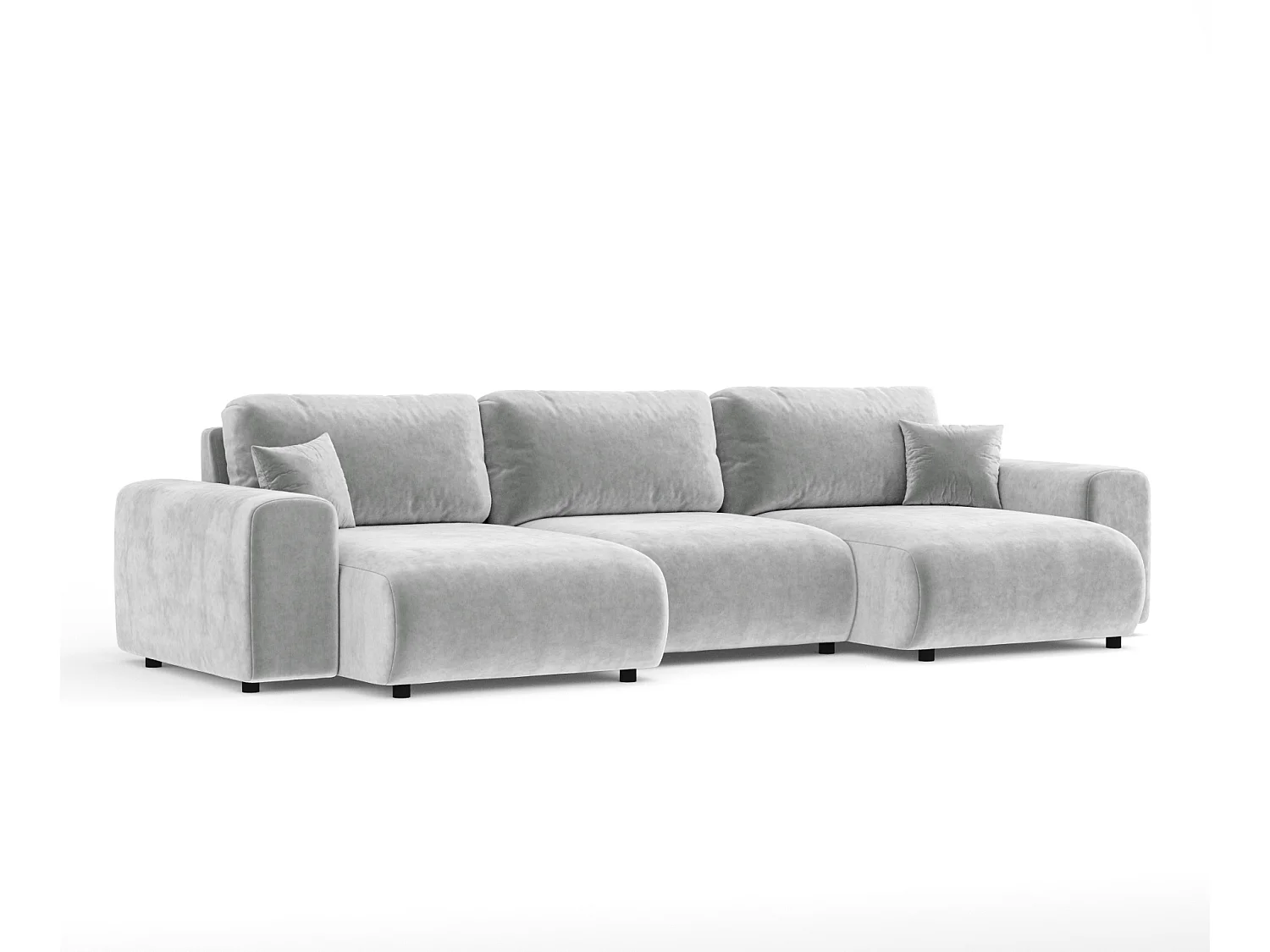 Canapé d'angle panoramique en tissu velours Zanzibar - 6 places - gris clair