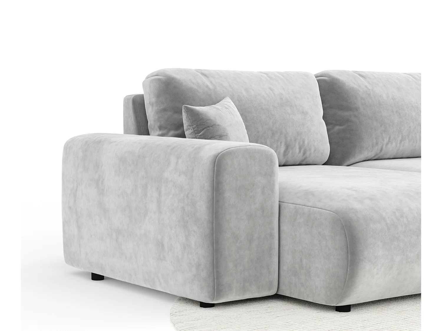 Canapé d'angle panoramique en tissu velours Zanzibar - 6 places - gris clair