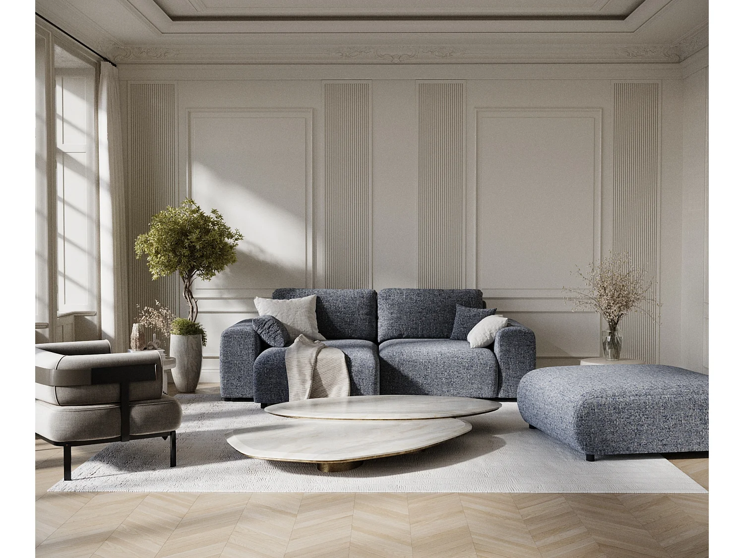 Canapé d'angle en toile tissée Zanzibar - 4 places - bleu marine