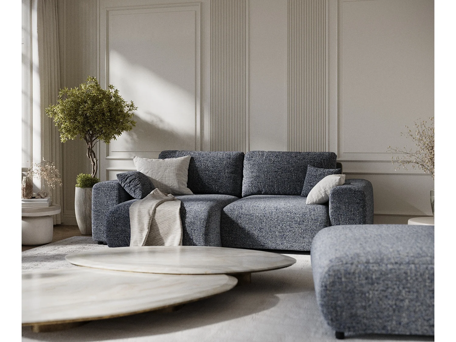 Canapé d'angle en toile tissée Zanzibar - 4 places - bleu marine