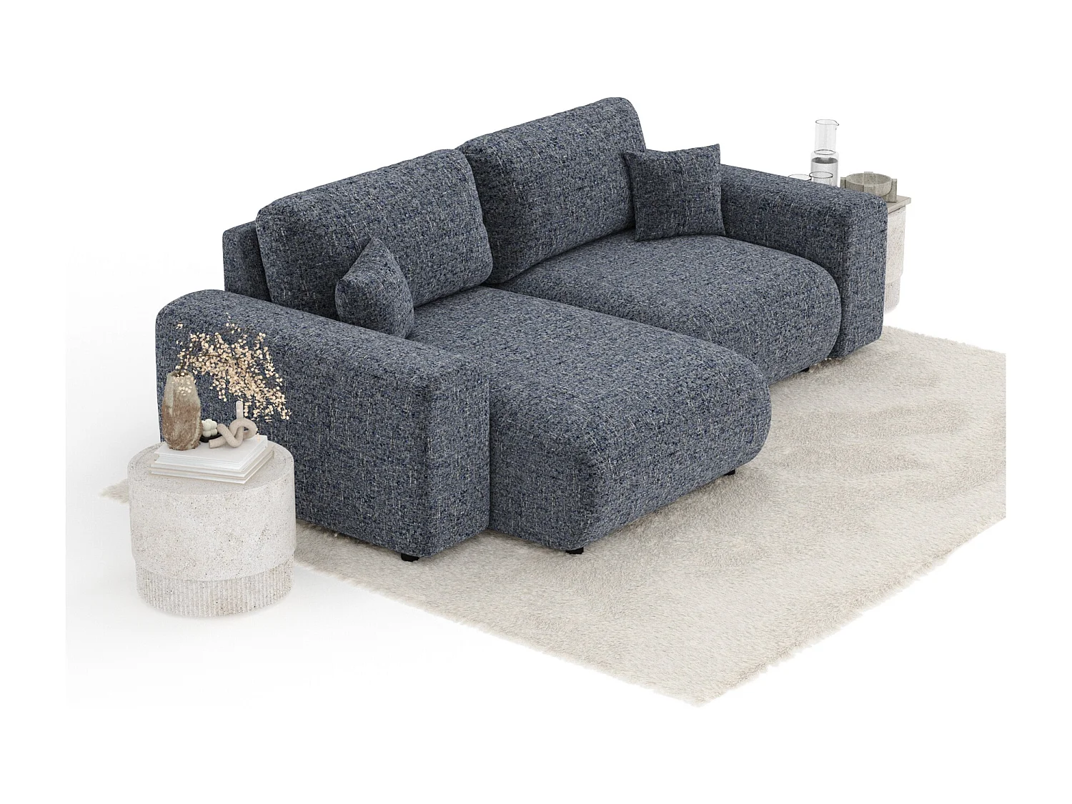 Canapé d'angle en toile tissée Zanzibar - 4 places - bleu marine