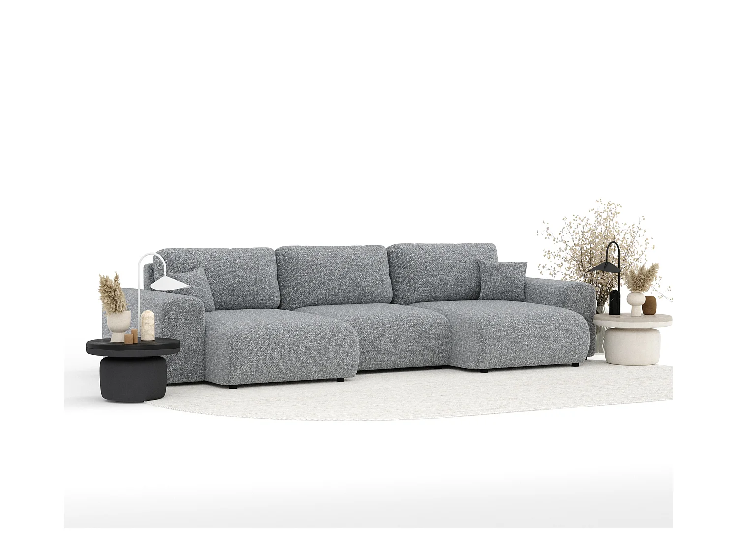 Panorama-Sofa aus Boucle-Stoff Zanzibar - Sechs-Personen - grau