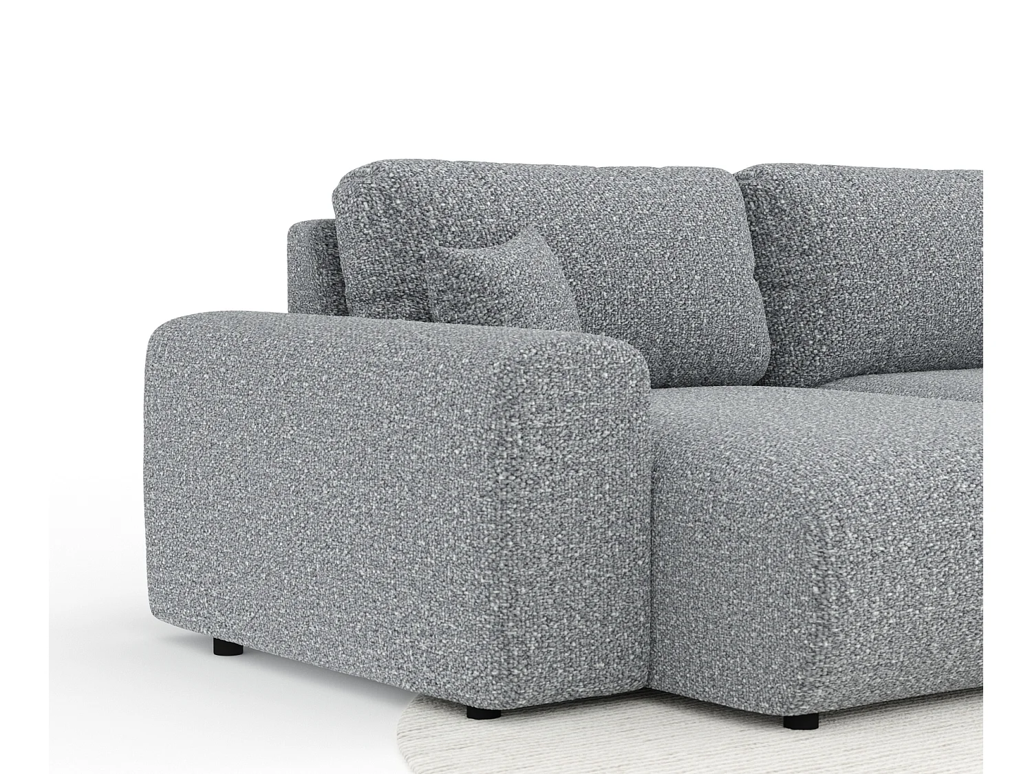 Canapé d'angle panoramique en tissu bouclette Zanzibar - 6 places - gris