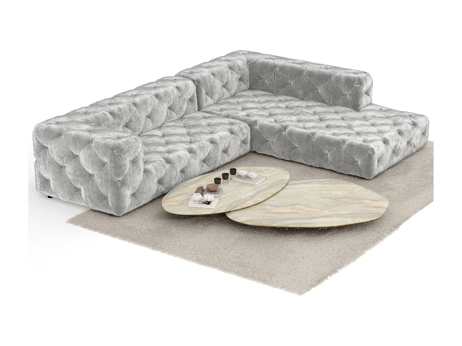 Canapé d'angle Cosimo - chenille - 5 places - gris clair