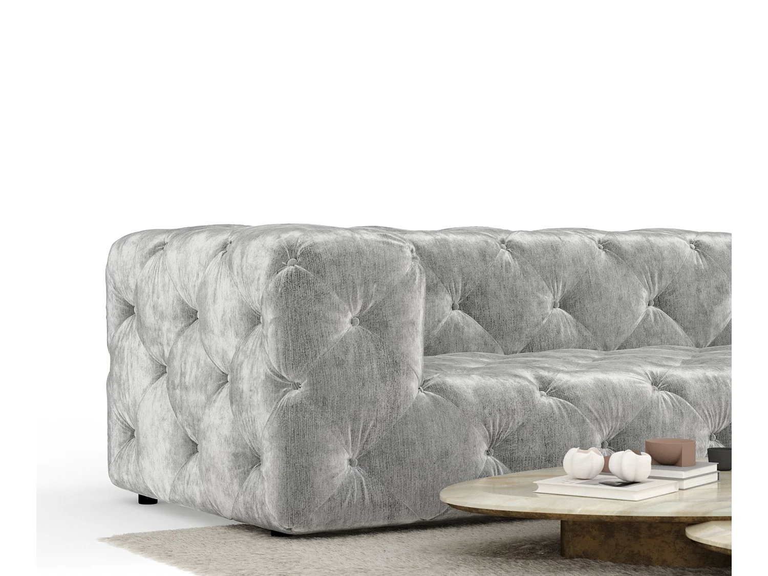 Canapé d'angle Cosimo - chenille - 5 places - gris clair