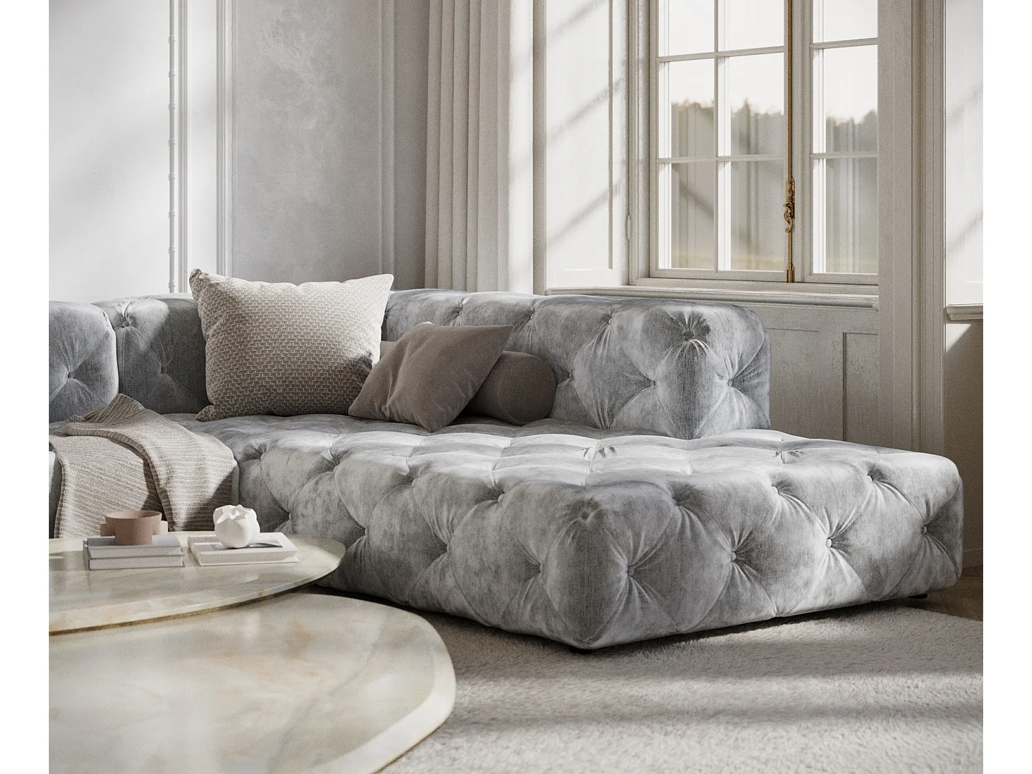 Canapé d'angle Cosimo - chenille - 5 places - gris clair