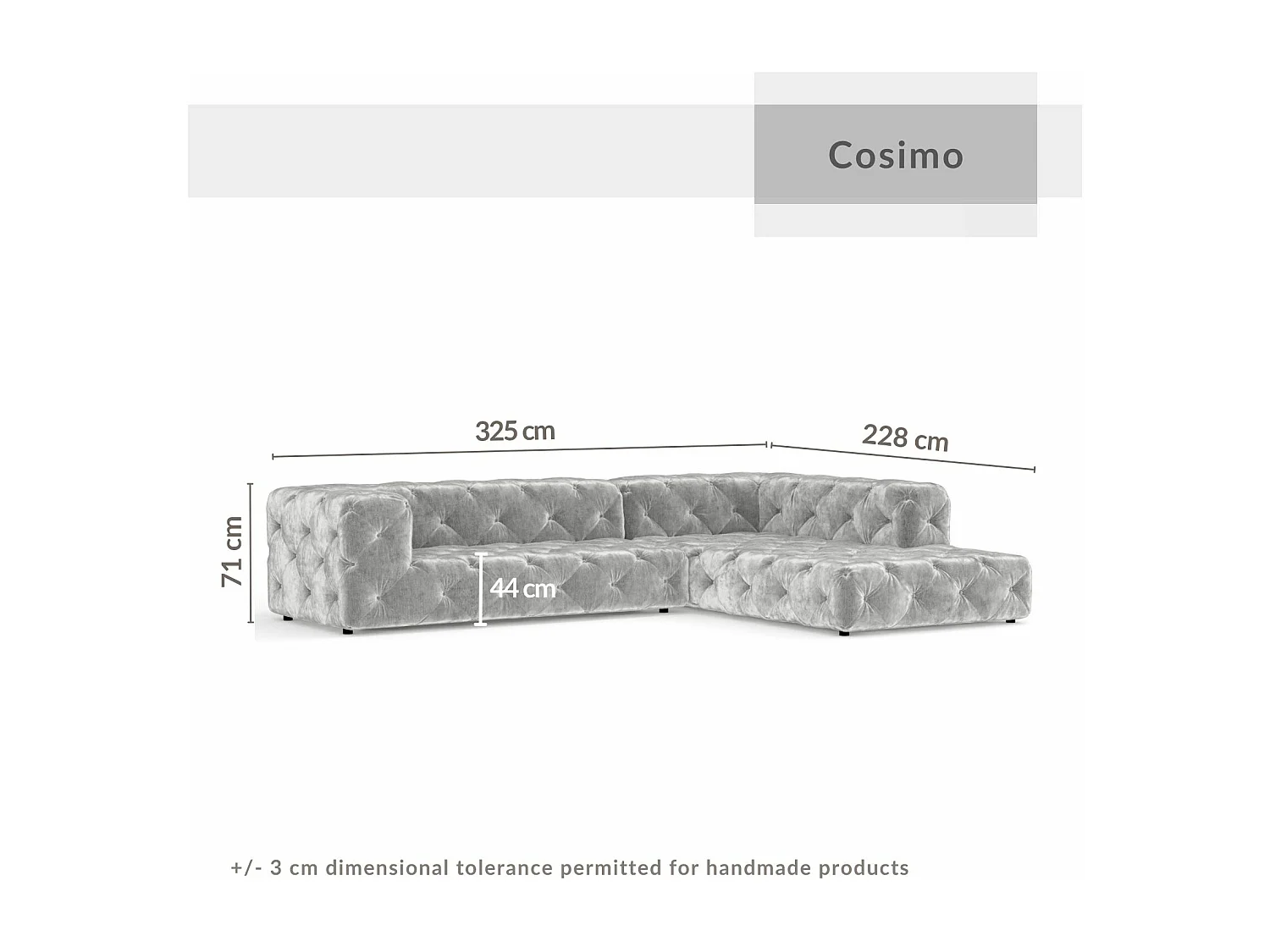 Canapé d'angle Cosimo - chenille - 5 places - gris clair