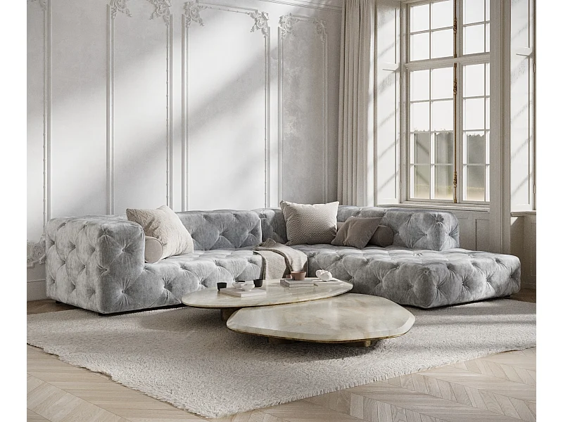 Canapé d'angle Cosimo - chenille - 5 places - gris clair