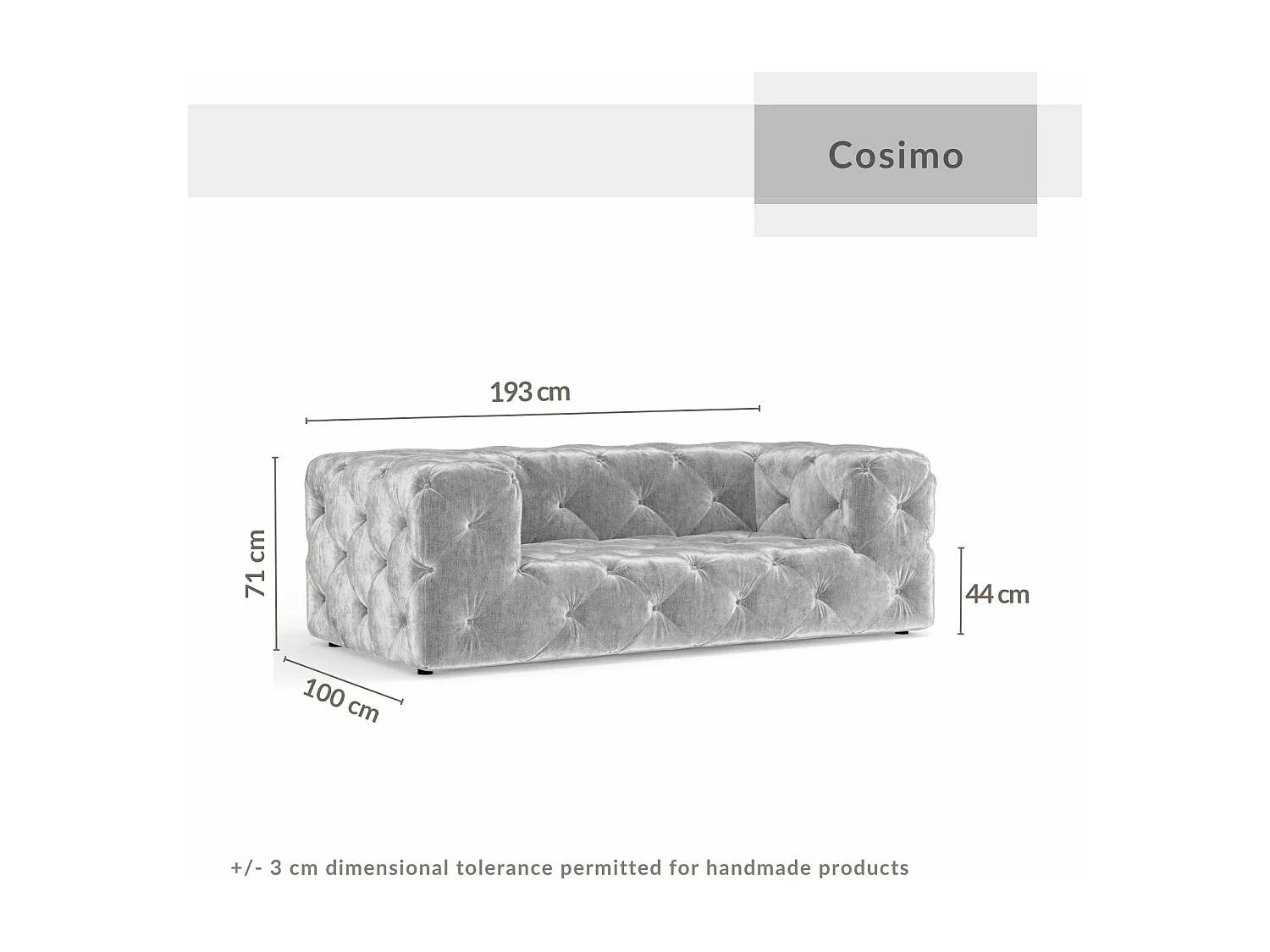 Canapé Cosimo - chenille - 2 places - gris clair