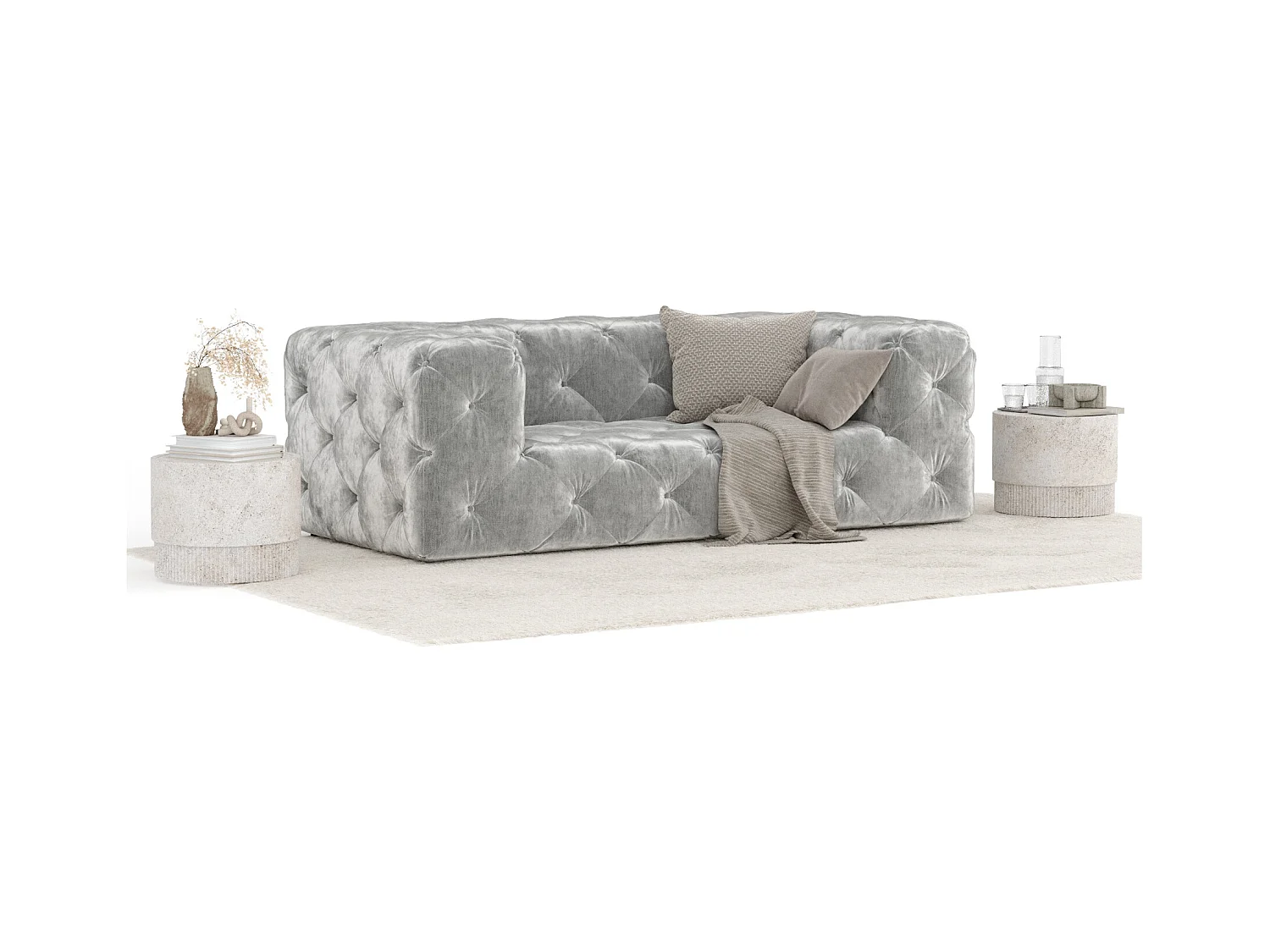 Sofa Cosimo - Chenille-Stoff - Zwei-Personen - hellgrau