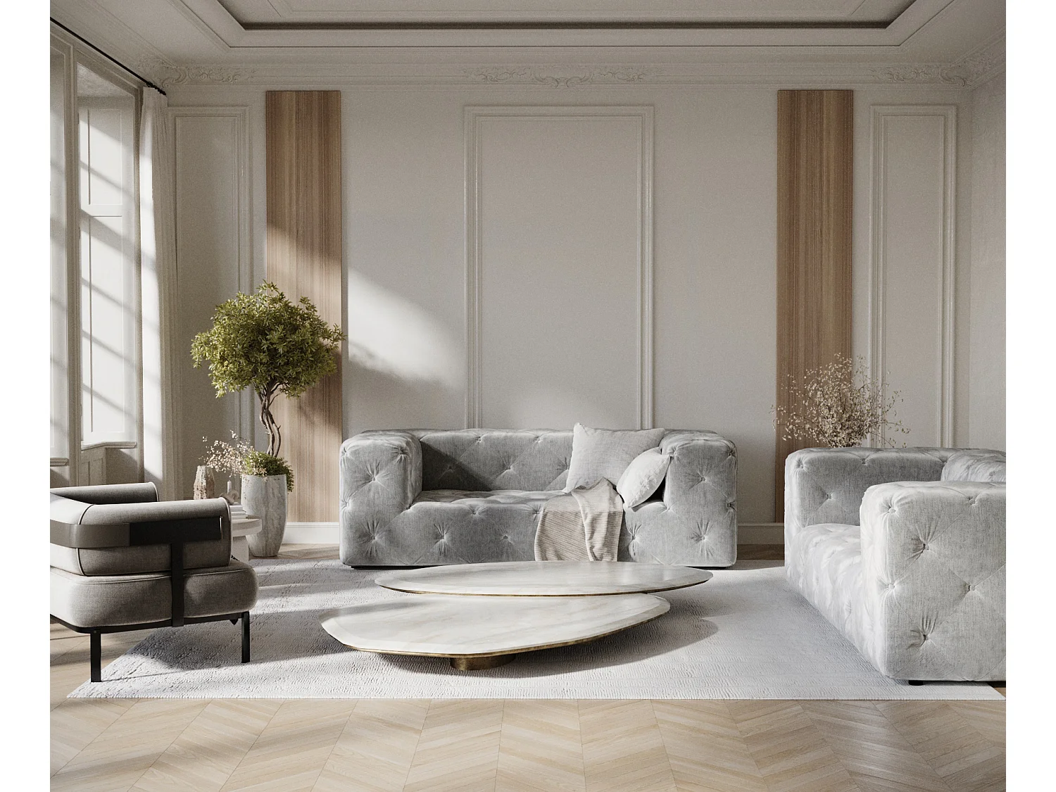 Canapé Cosimo - chenille - 2 places - gris clair