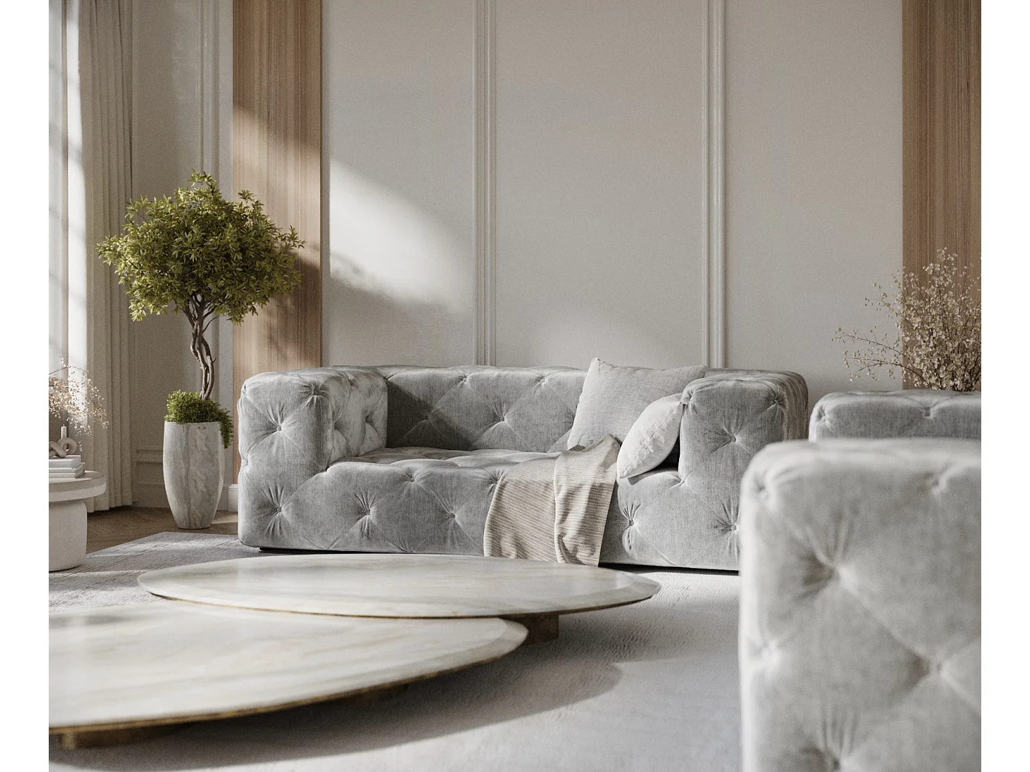 Canapé Cosimo - chenille - 2 places - gris clair