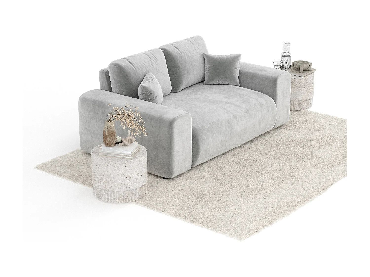 Canapé en tissu velours Zanzibar - 2 places - gris clair