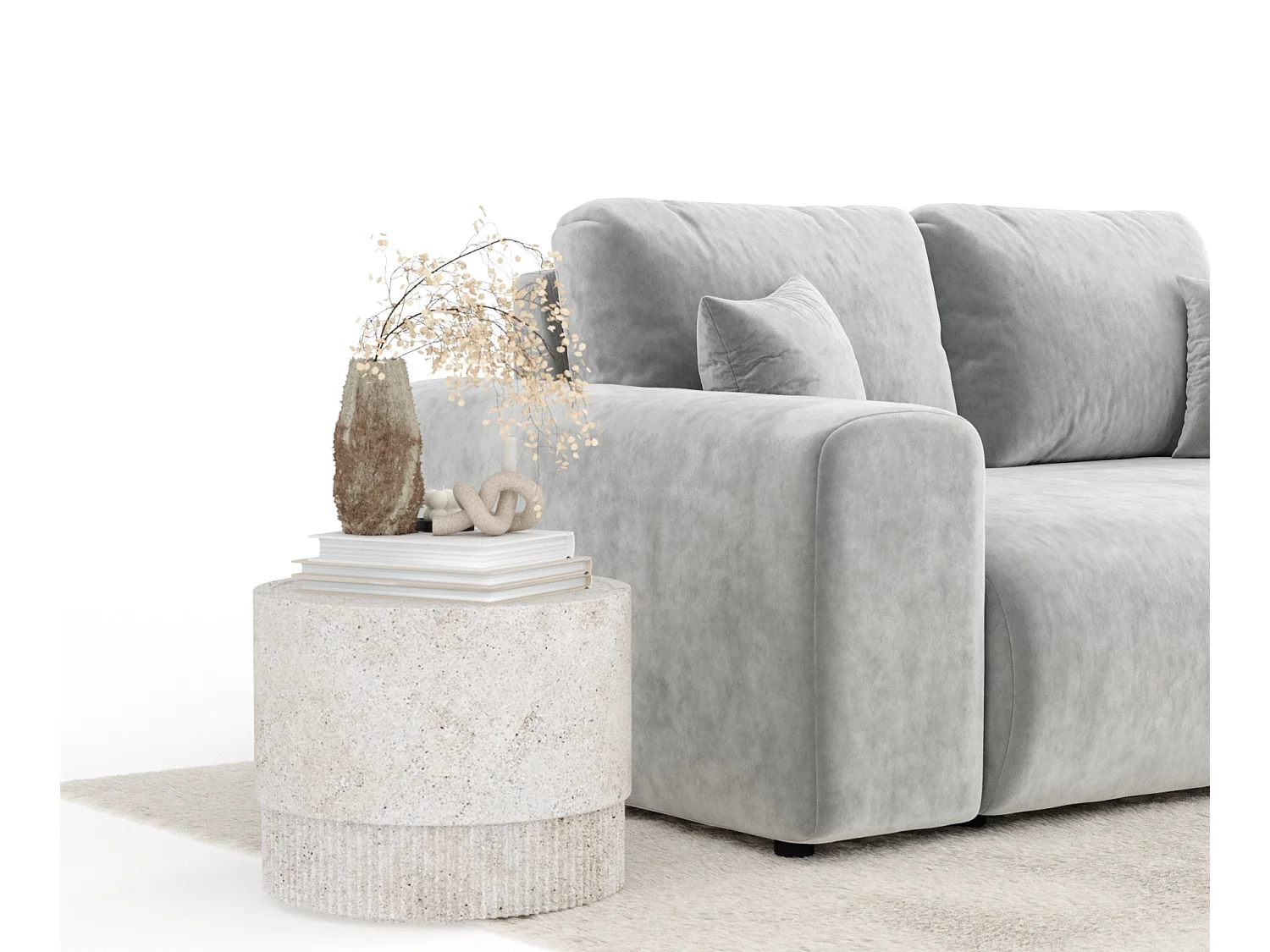 Canapé en tissu velours Zanzibar - 2 places - gris clair