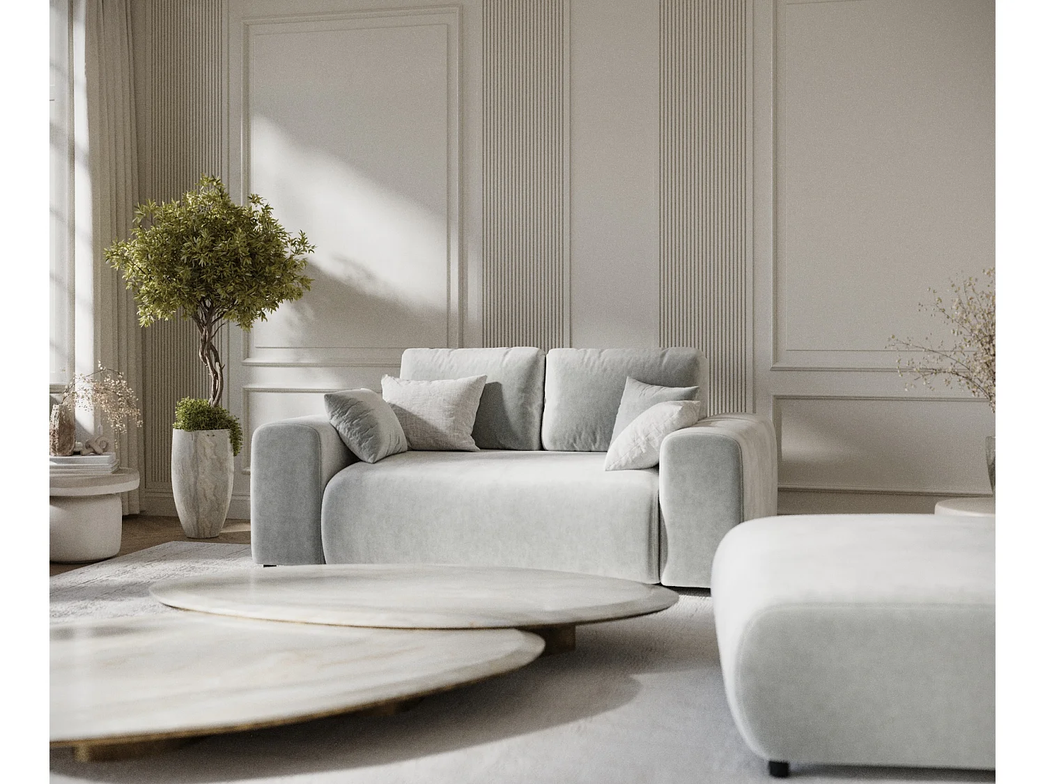 Canapé en tissu velours Zanzibar - 2 places - gris clair