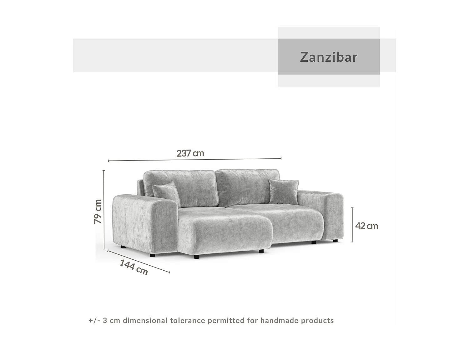 Canapé d'angle en tissu chenille Zanzibar - 4 places - beige