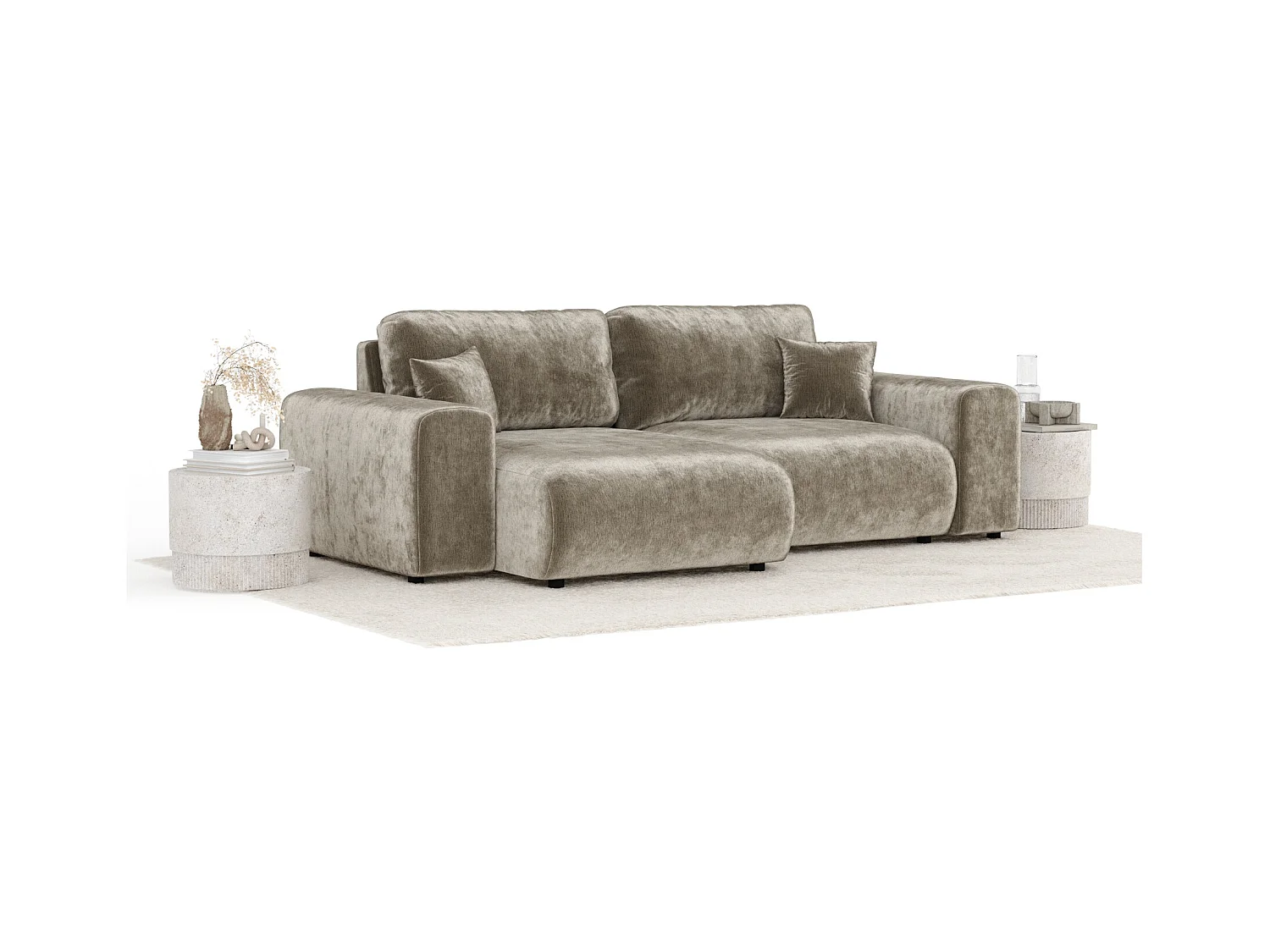 Ecksofa im Chenille-Stoff Zanzibar - Vier-Personen - beige