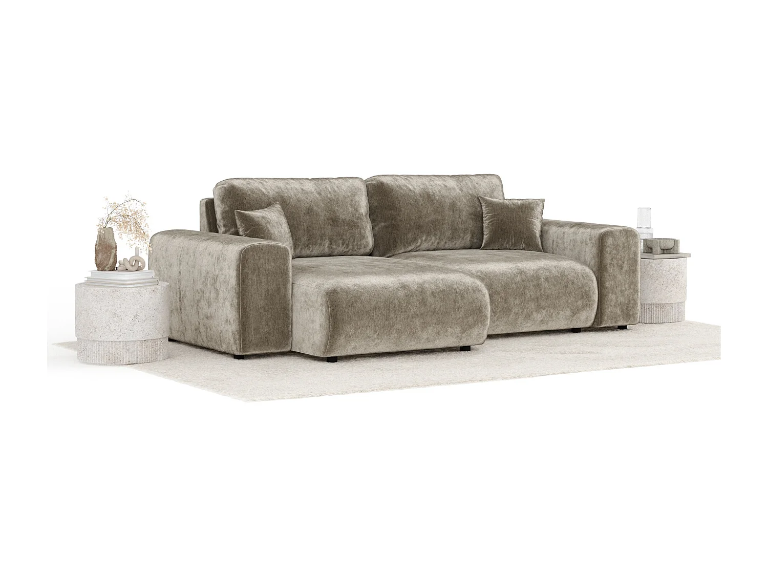 Canapé d'angle en tissu chenille Zanzibar - 4 places - beige