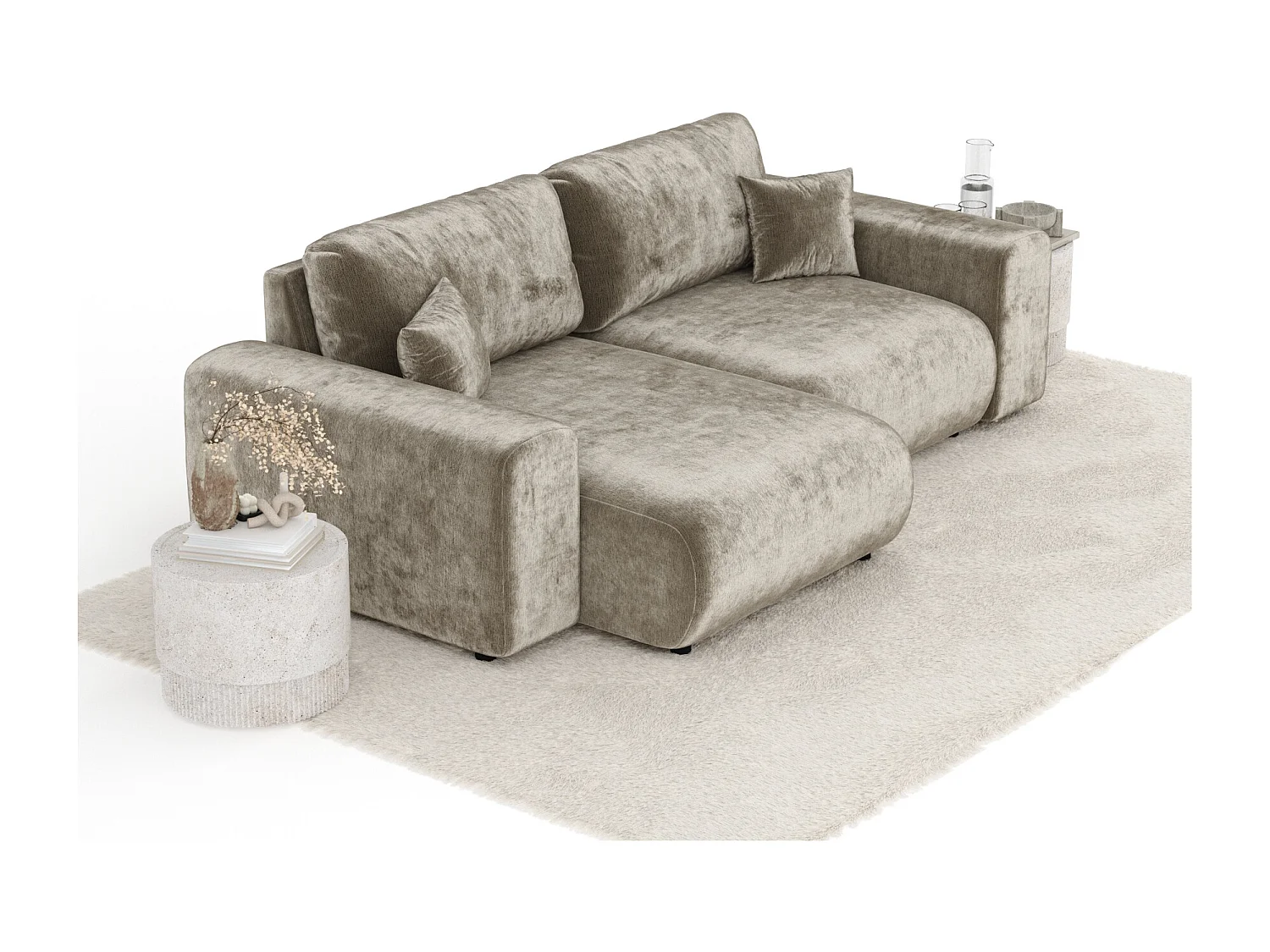 Canapé d'angle en tissu chenille Zanzibar - 4 places - beige