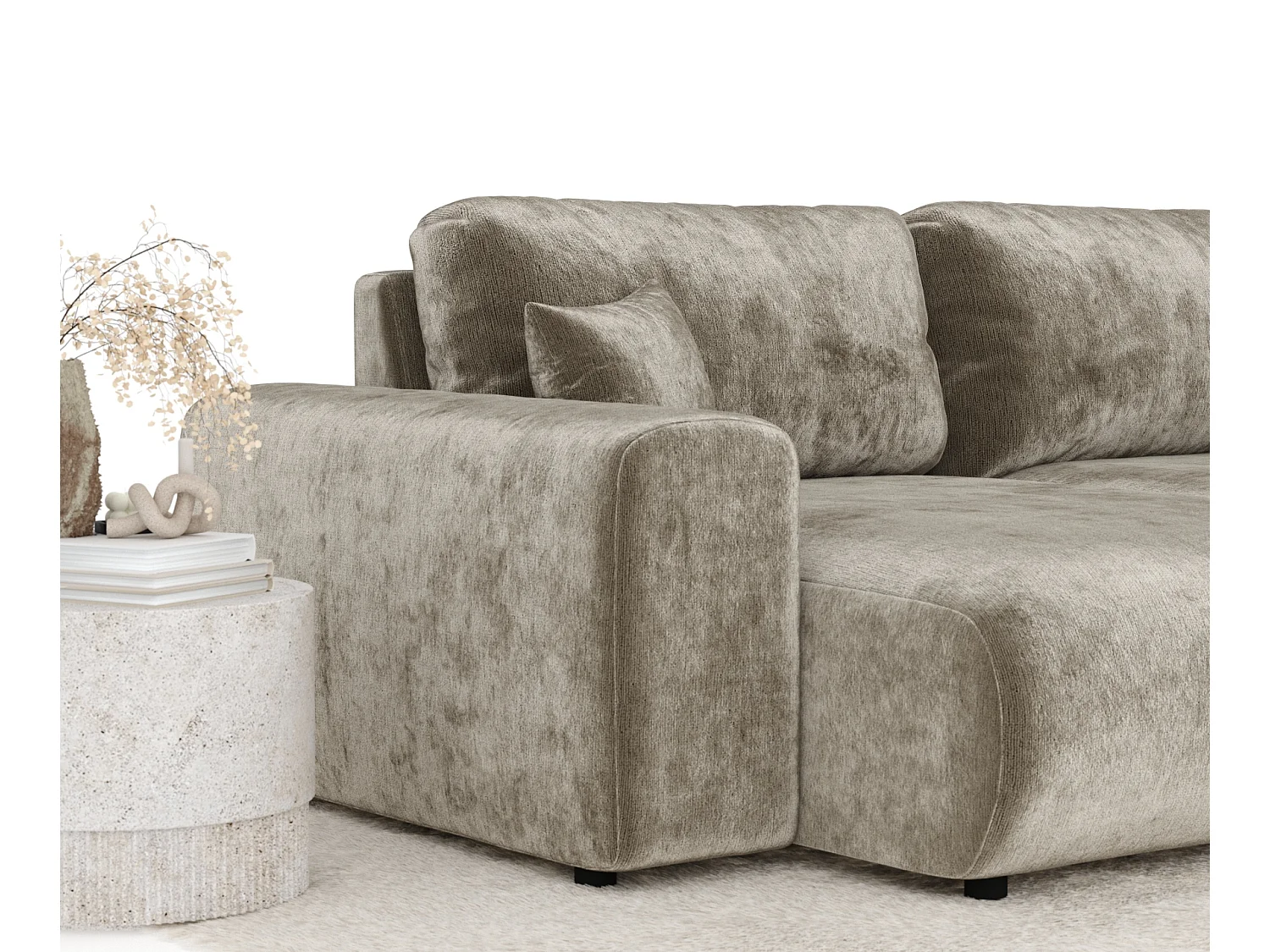 Canapé d'angle en tissu chenille Zanzibar - 4 places - beige