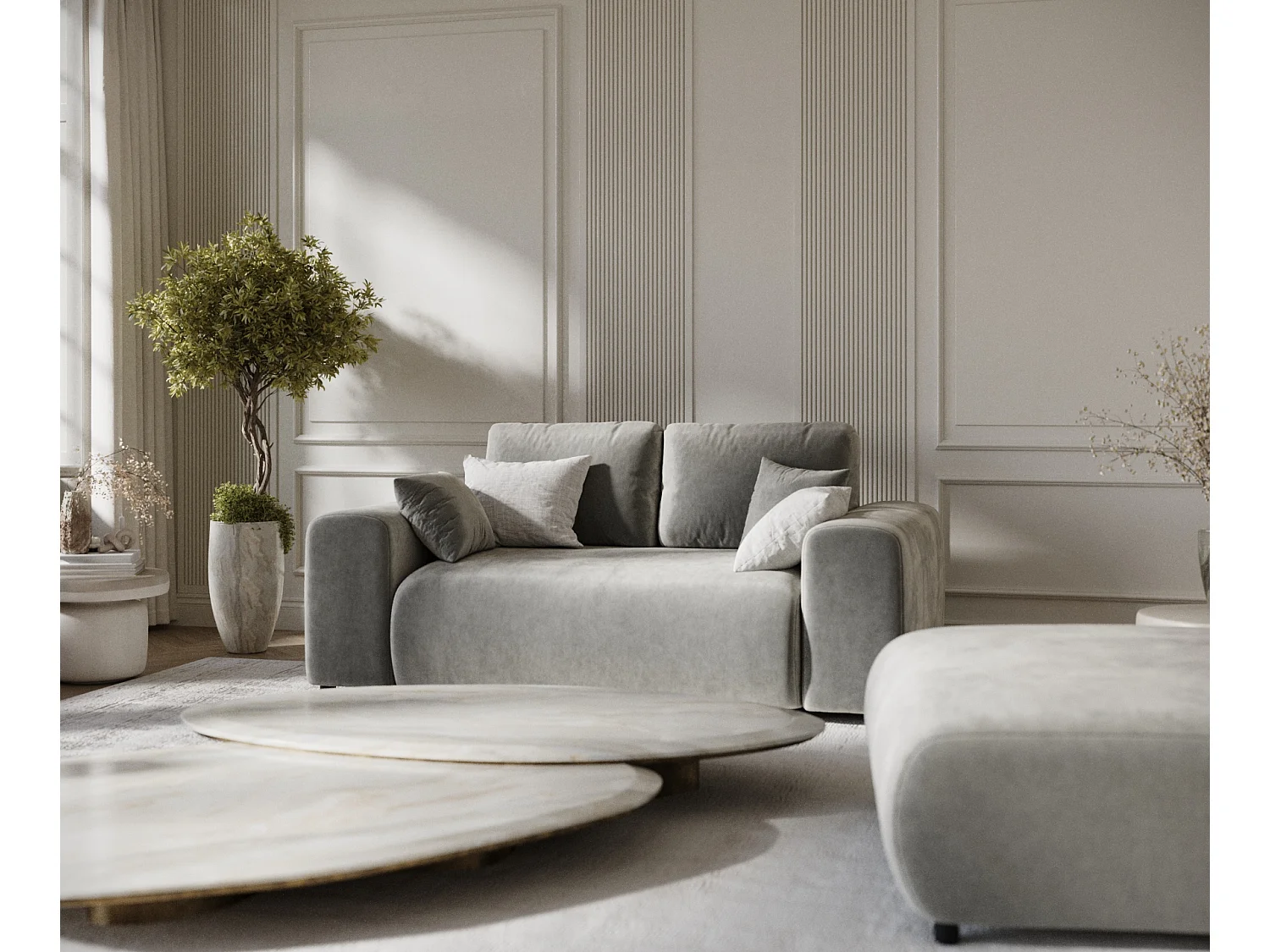 Canapé en tissu velours Zanzibar - 2 places - gris