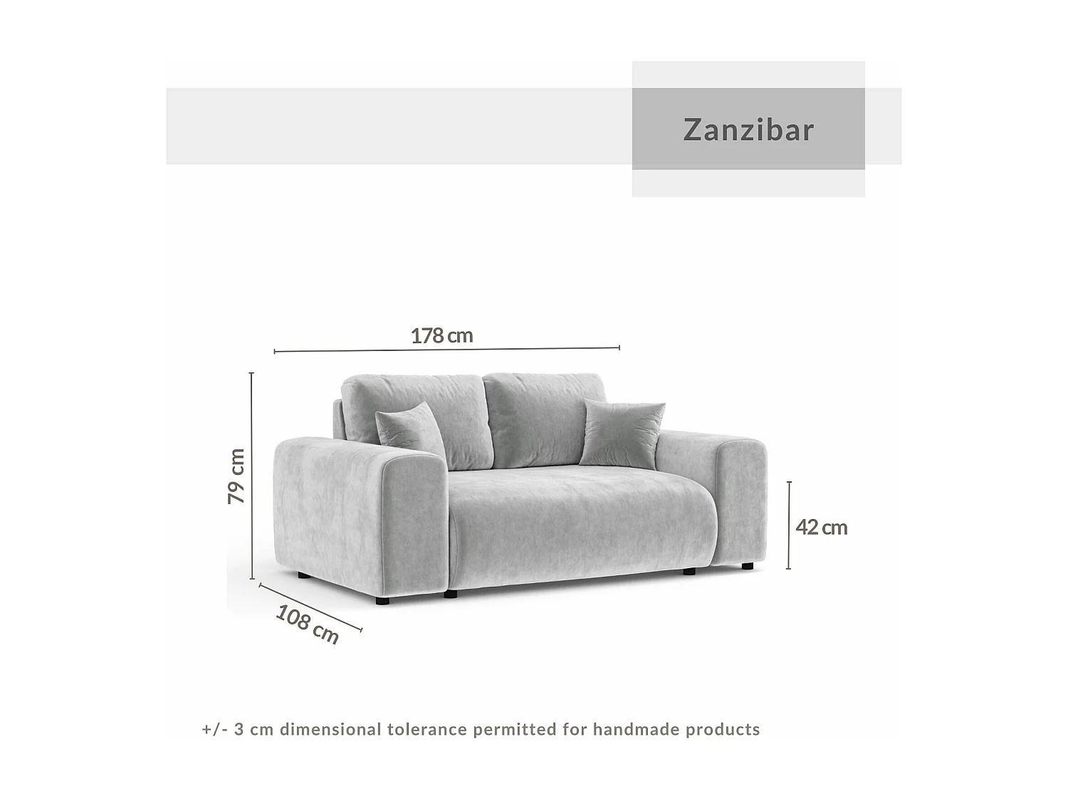 Canapé en tissu velours Zanzibar - 2 places - gris