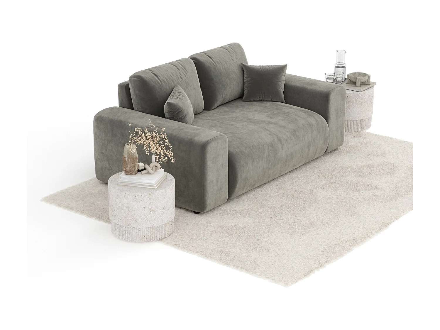 Canapé en tissu velours Zanzibar - 2 places - gris