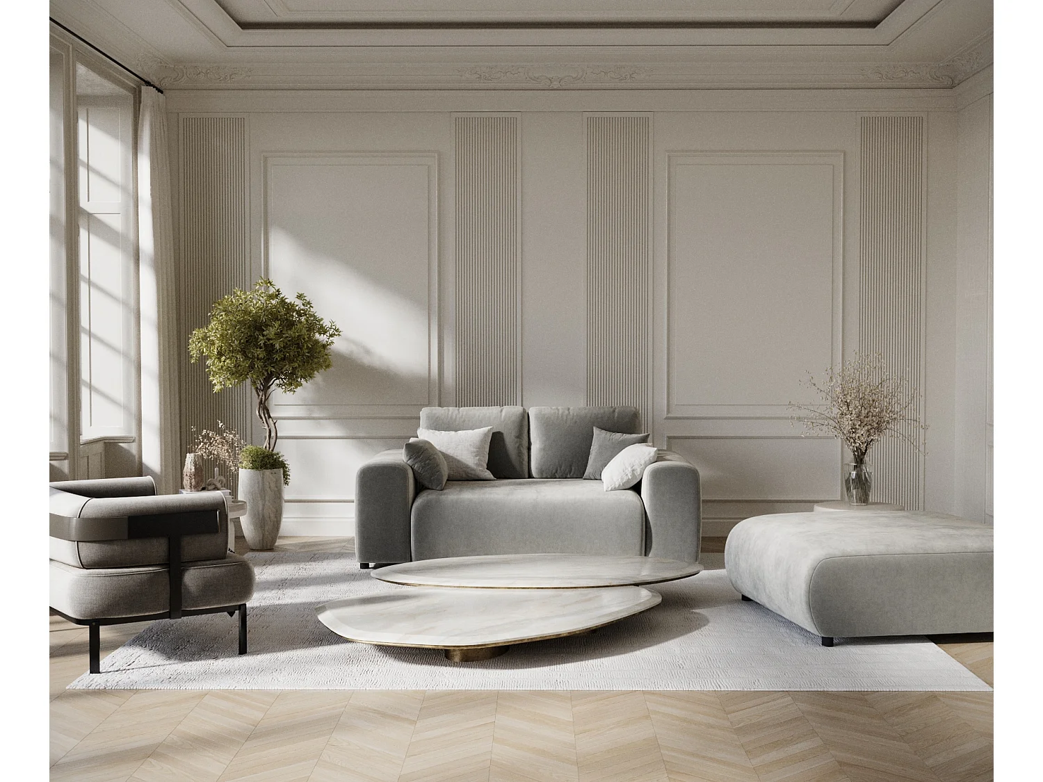 Canapé en tissu velours Zanzibar - 2 places - gris