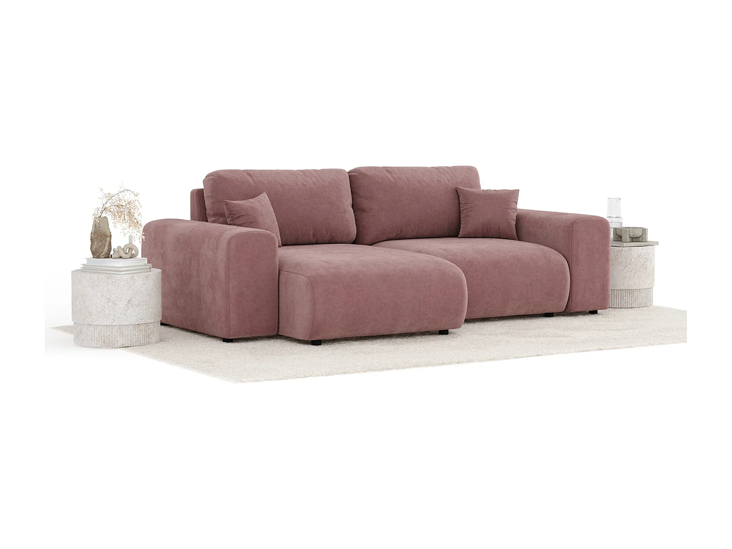 Canapé d'angle en tissu velours Zanzibar - 4 places - rose