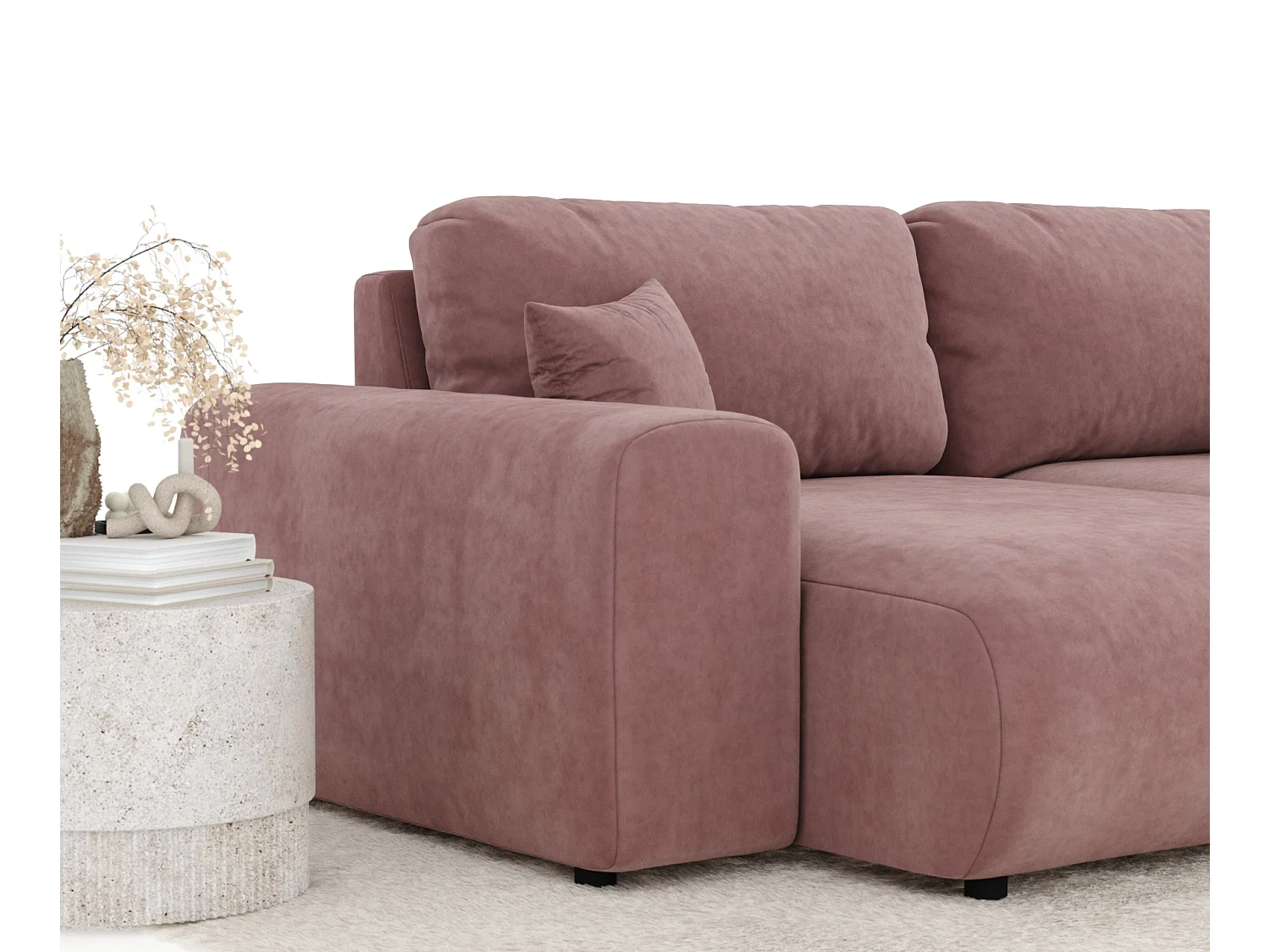 Canapé d'angle en tissu velours Zanzibar - 4 places - rose