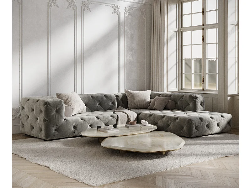 Canapé d'angle Cosimo - velours - 5 places - gris