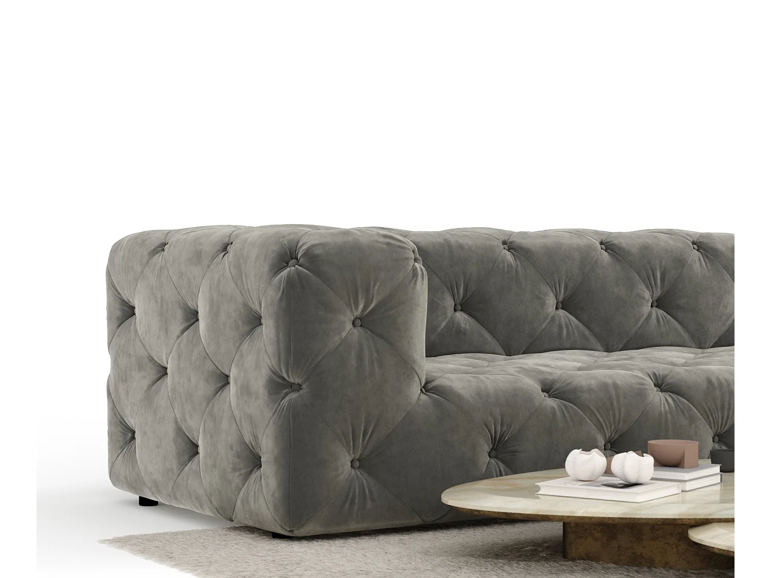 Canapé d'angle Cosimo - velours - 5 places - gris