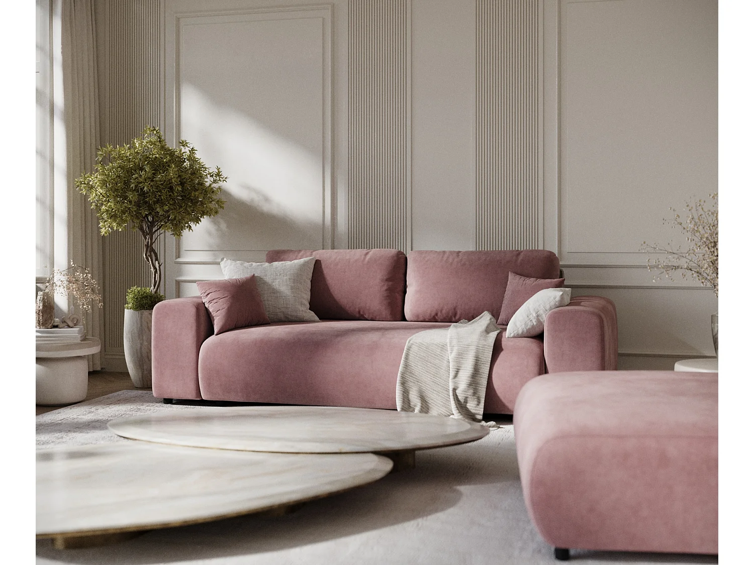 Canapé en tissu velours Zanzibar - 3 places - rose