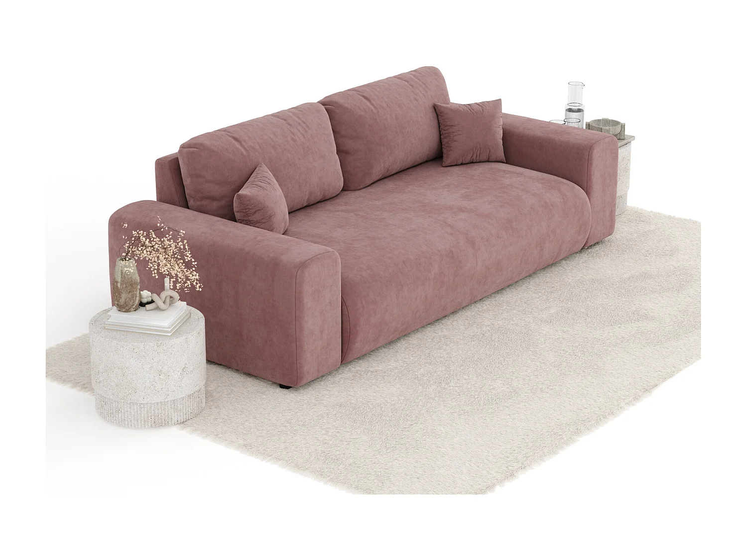 Canapé en tissu velours Zanzibar - 3 places - rose