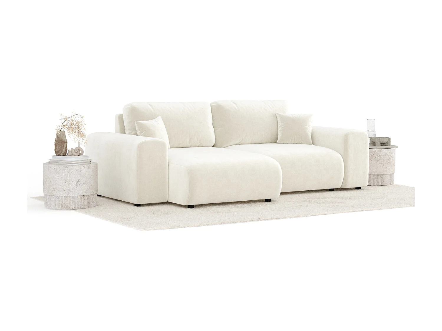 Canapé d'angle en tissu velours Zanzibar - 4 places - creme
