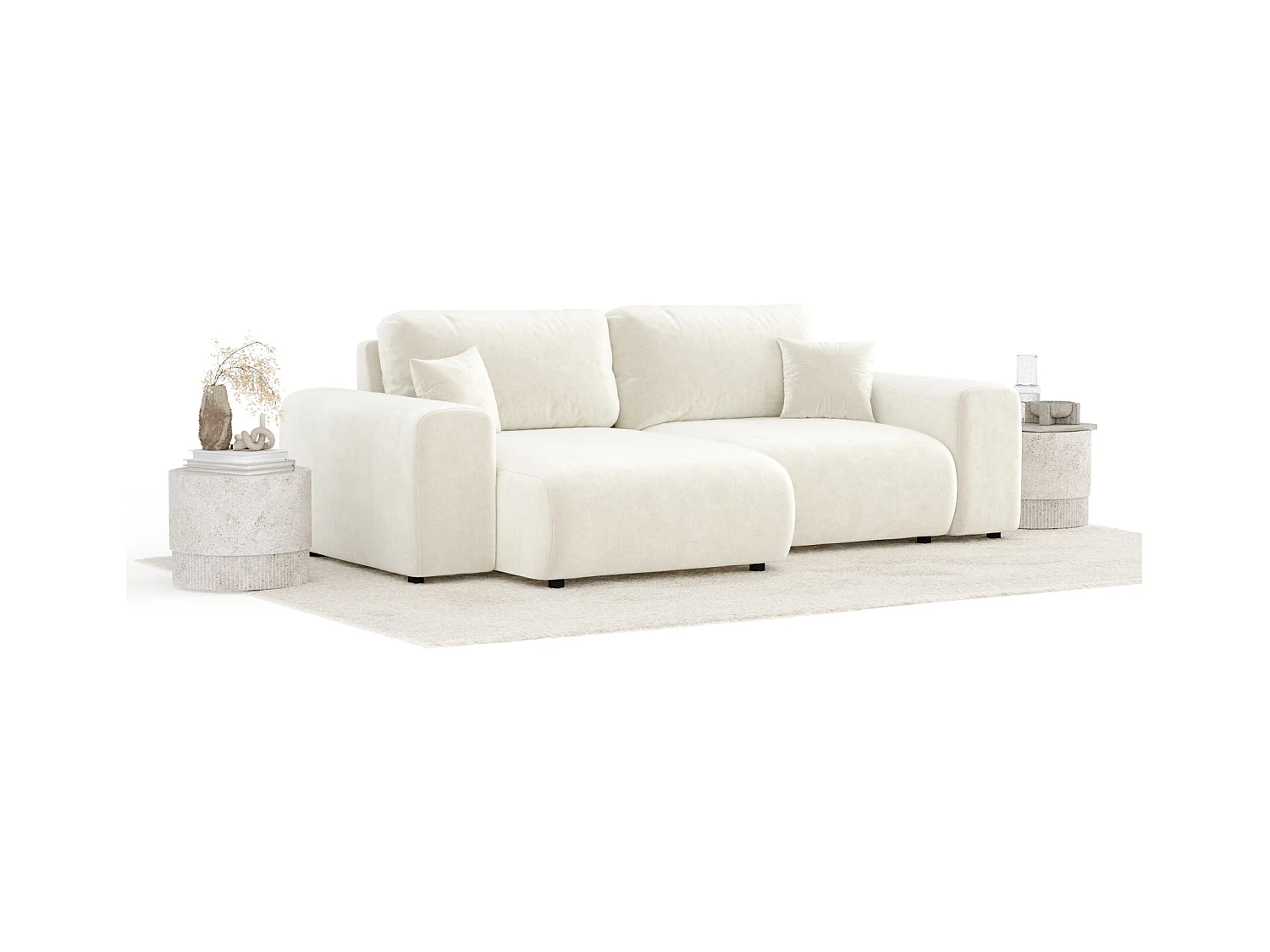 Ecksofa im Samtstoff Zanzibar - Vier-Personen - creme