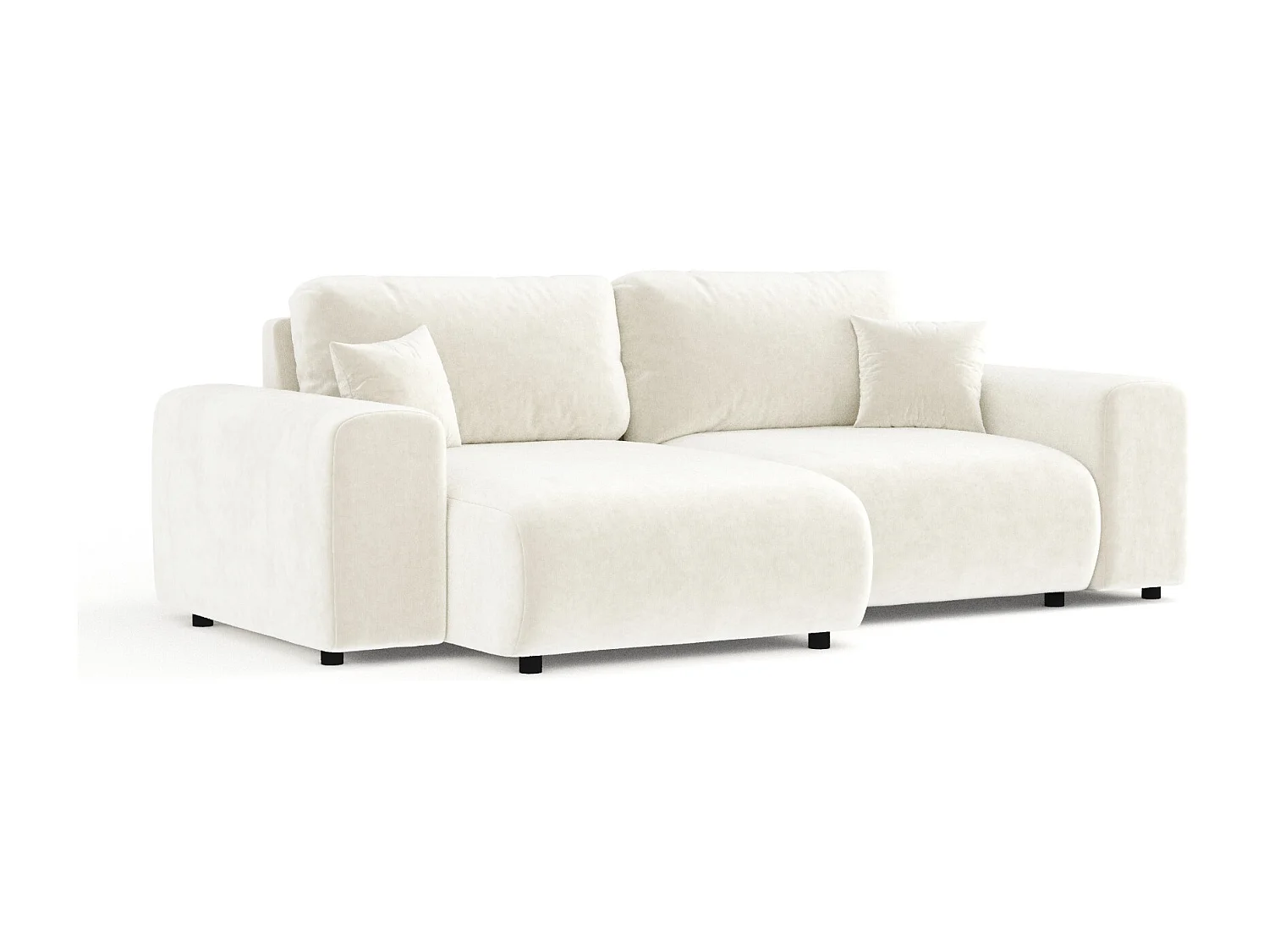 Canapé d'angle en tissu velours Zanzibar - 4 places - creme