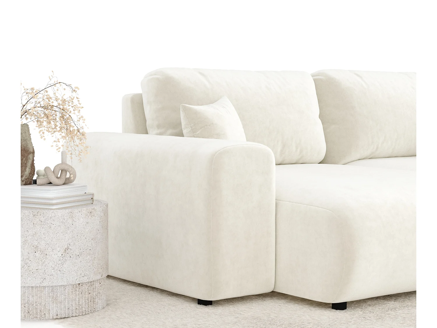 Canapé d'angle en tissu velours Zanzibar - 4 places - creme