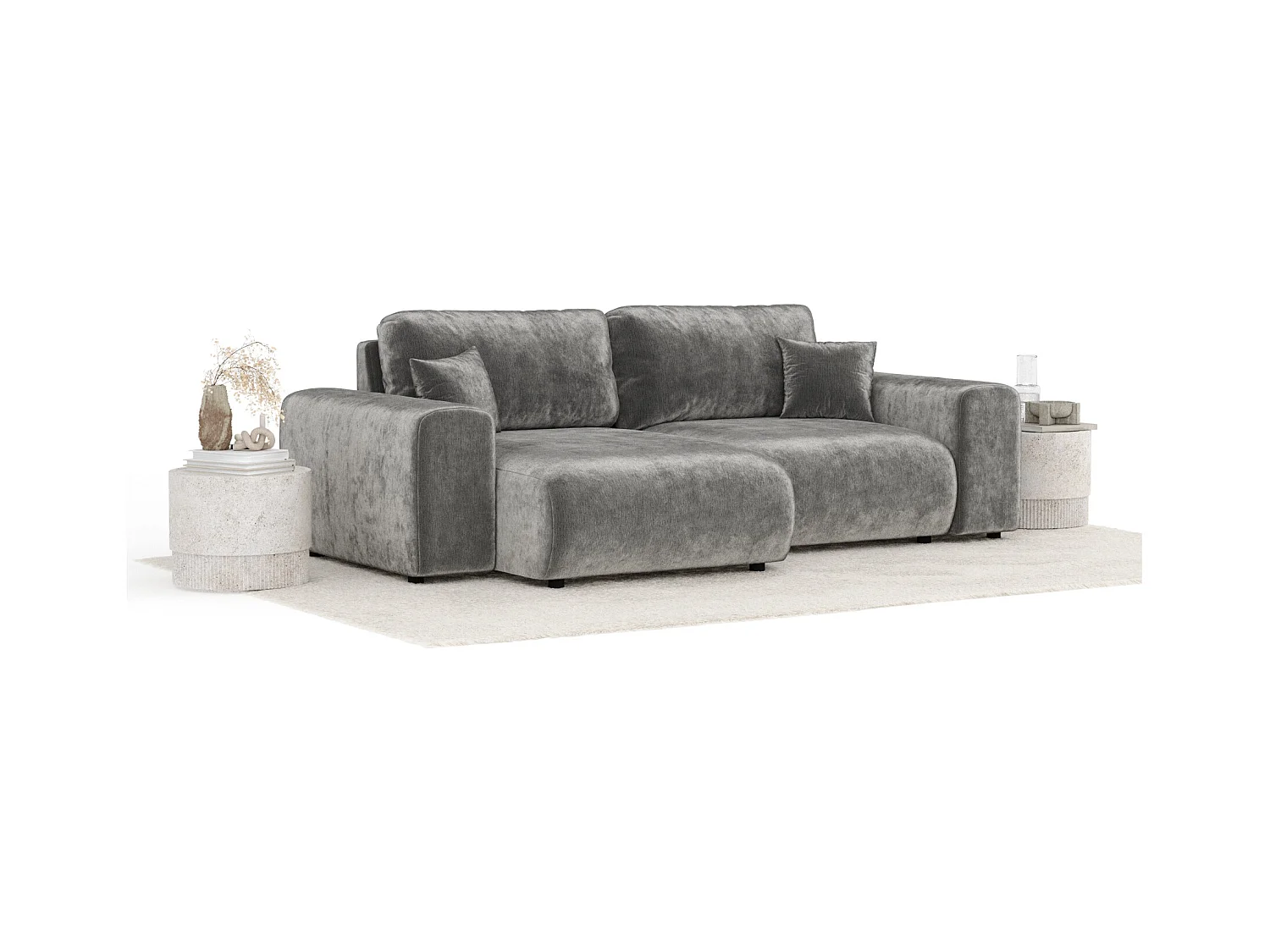 Ecksofa im Chenille-Stoff Zanzibar - Vier-Personen - grau
