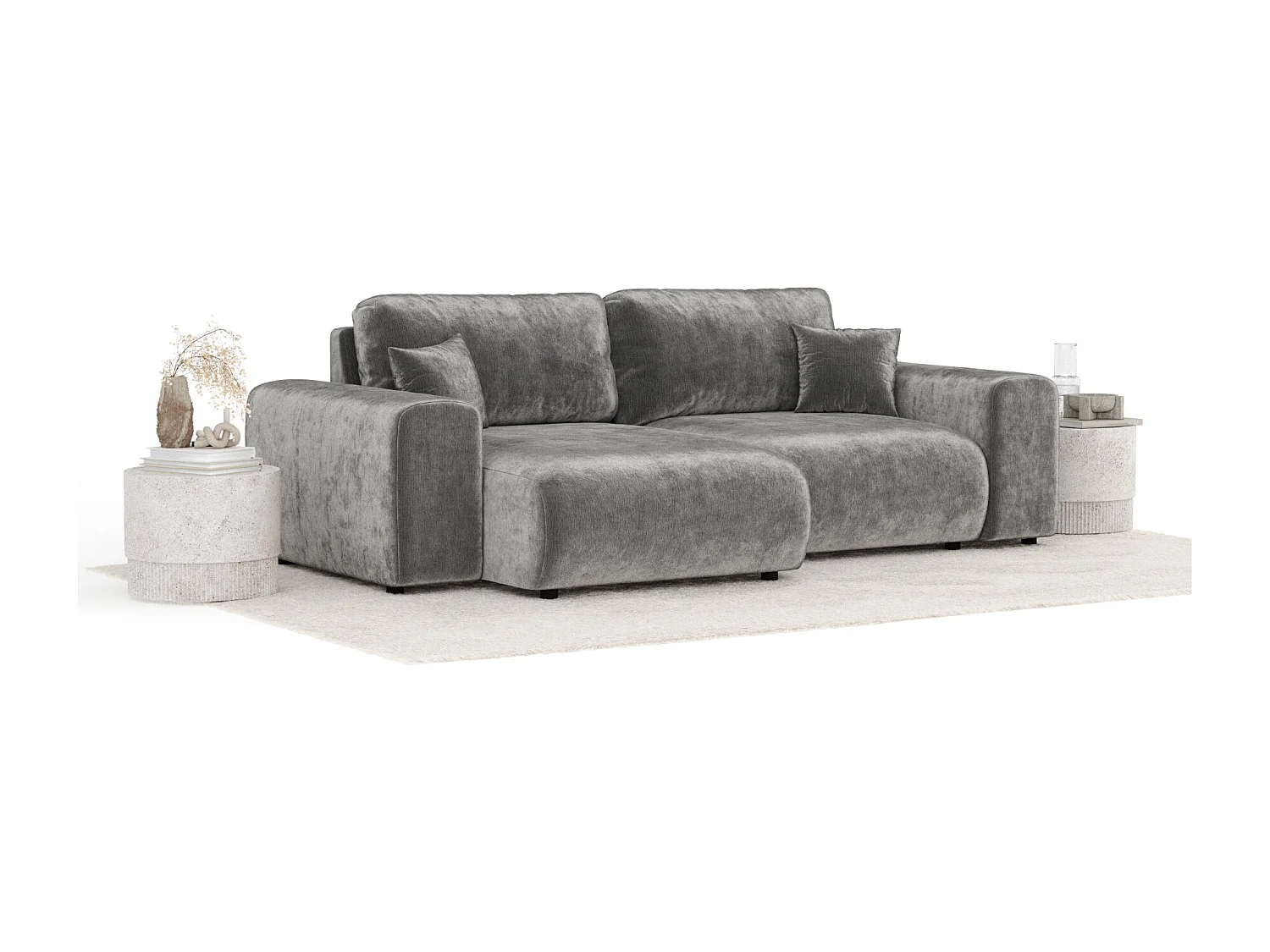 Canapé d'angle en tissu chenille Zanzibar - 4 places - gris