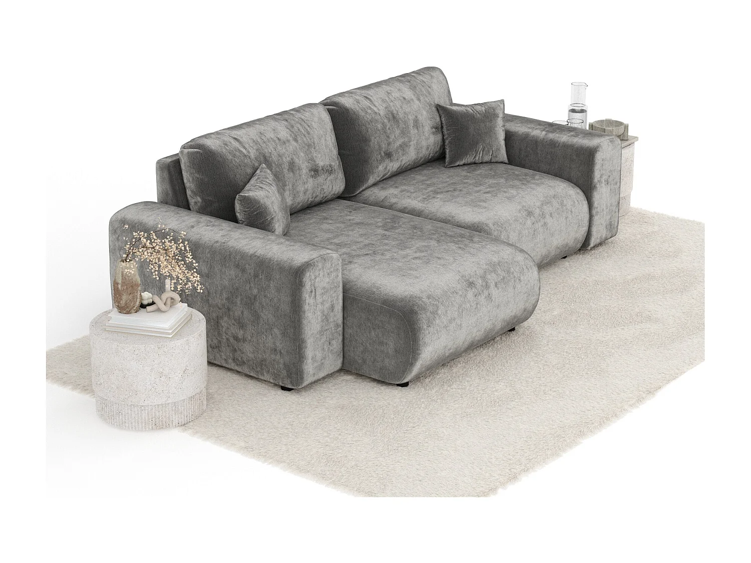 Canapé d'angle en tissu chenille Zanzibar - 4 places - gris