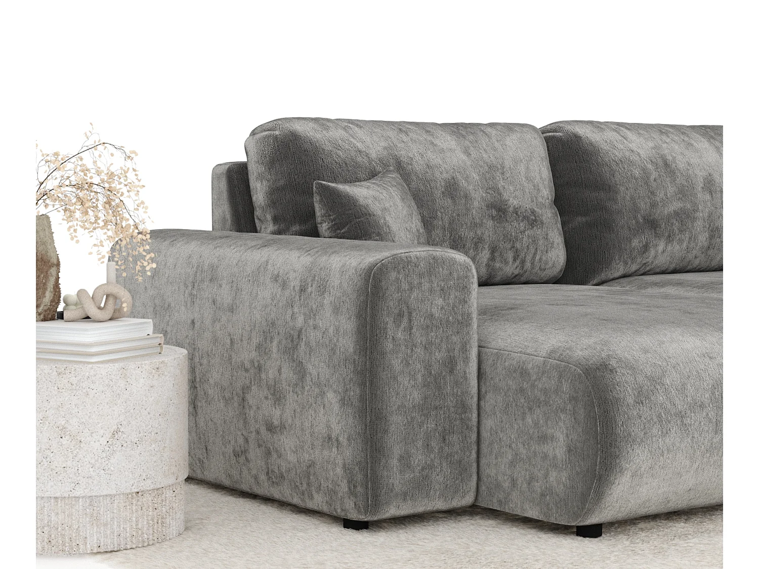 Canapé d'angle en tissu chenille Zanzibar - 4 places - gris