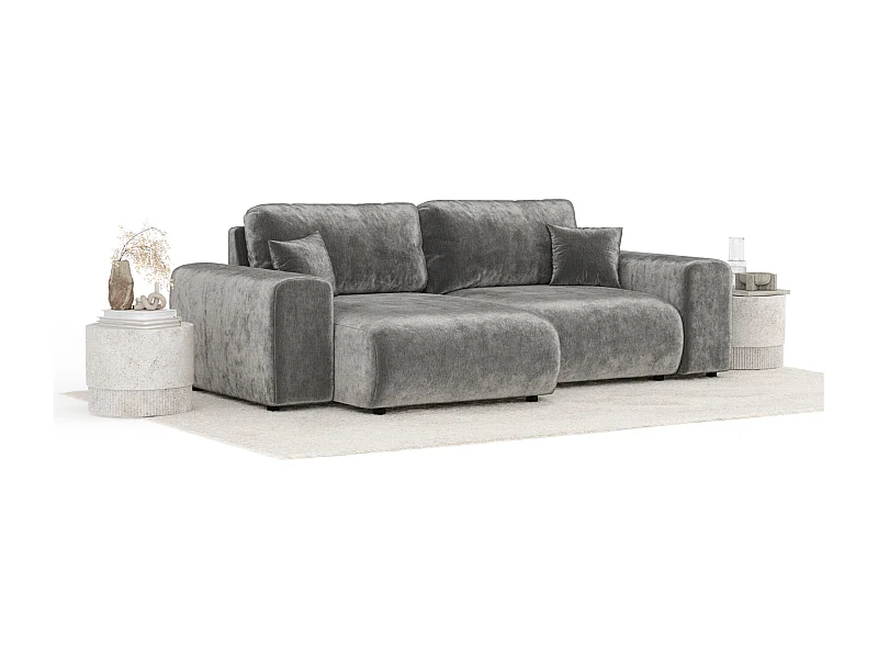 Canapé d'angle en tissu chenille Zanzibar - 4 places - gris